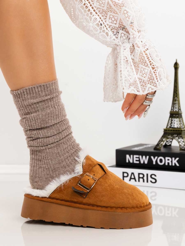 Papuci dama camel din material textil Emerya, 2 - Kalapod.net