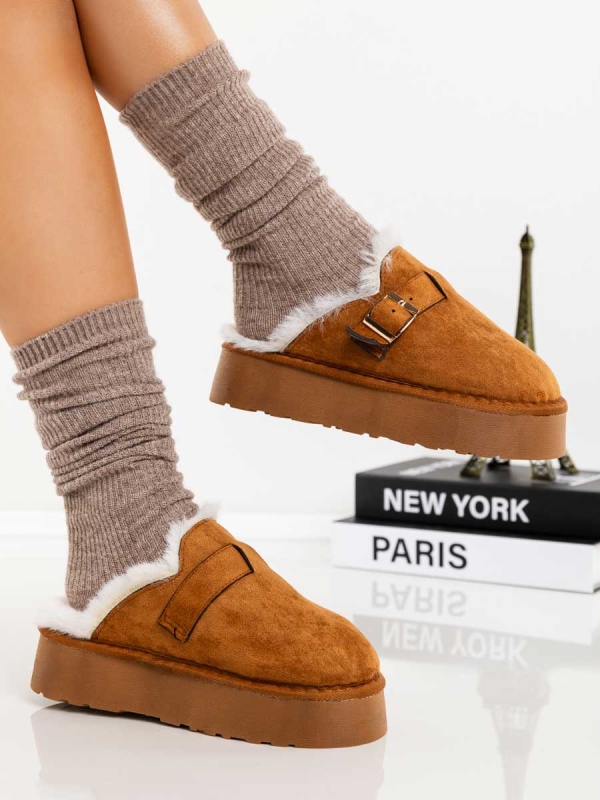 Papuci dama camel din material textil Emerya, 3 - Kalapod.net