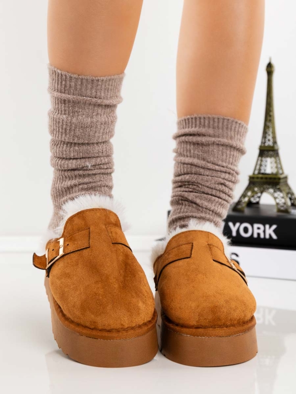 Papuci dama camel din material textil Emerya, 4 - Kalapod.net
