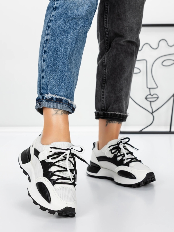 Pantofi sport dama alb cu negru din piele ecologica Mylara, 4 - Kalapod.net
