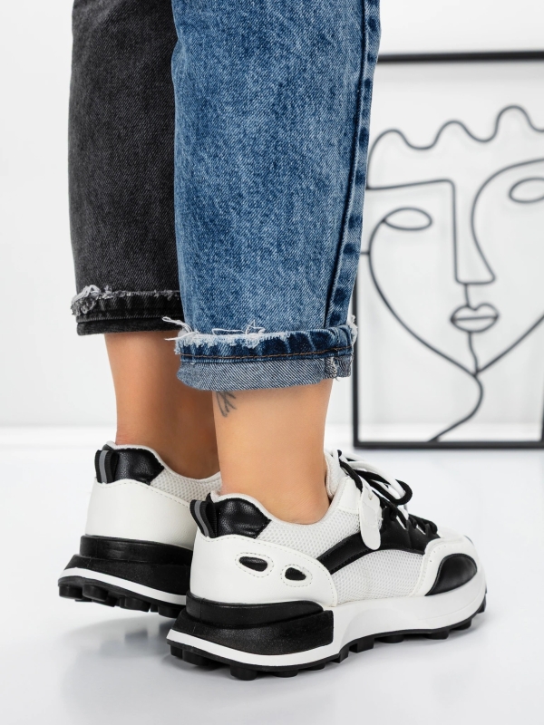 Pantofi sport dama alb cu negru din piele ecologica Mylara, 5 - Kalapod.net