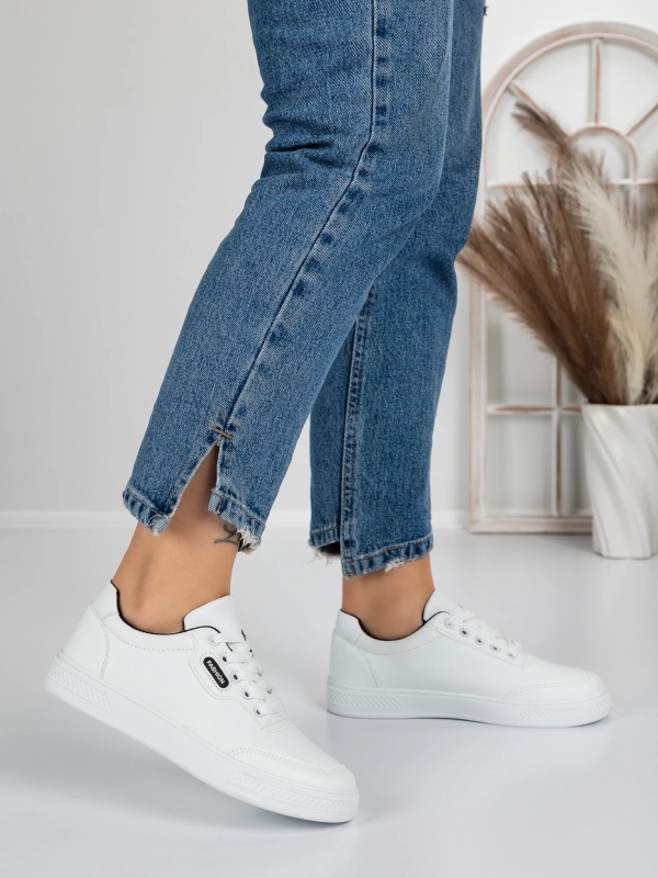 Pantofi sport dama albi cu negru din piele ecologica Madeva - Kalapod.net