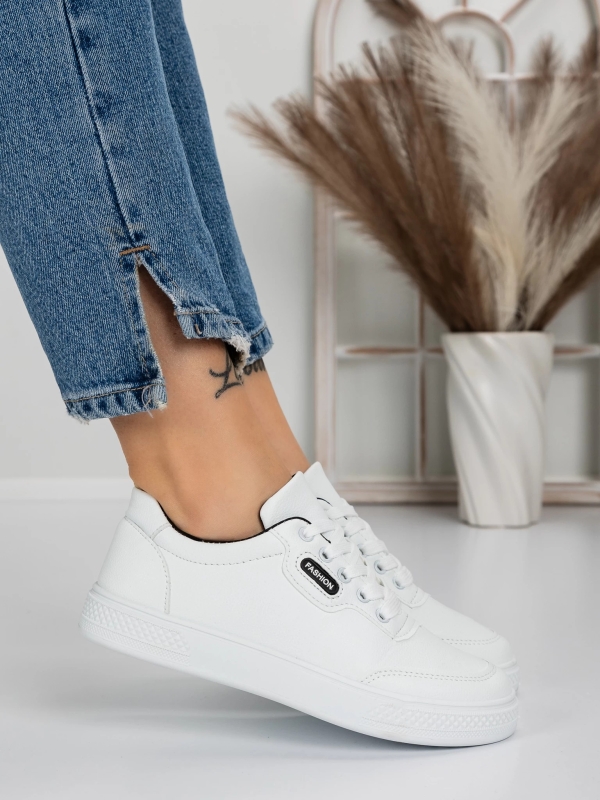 Pantofi sport dama albi cu negru din piele ecologica Madeva, 2 - Kalapod.net