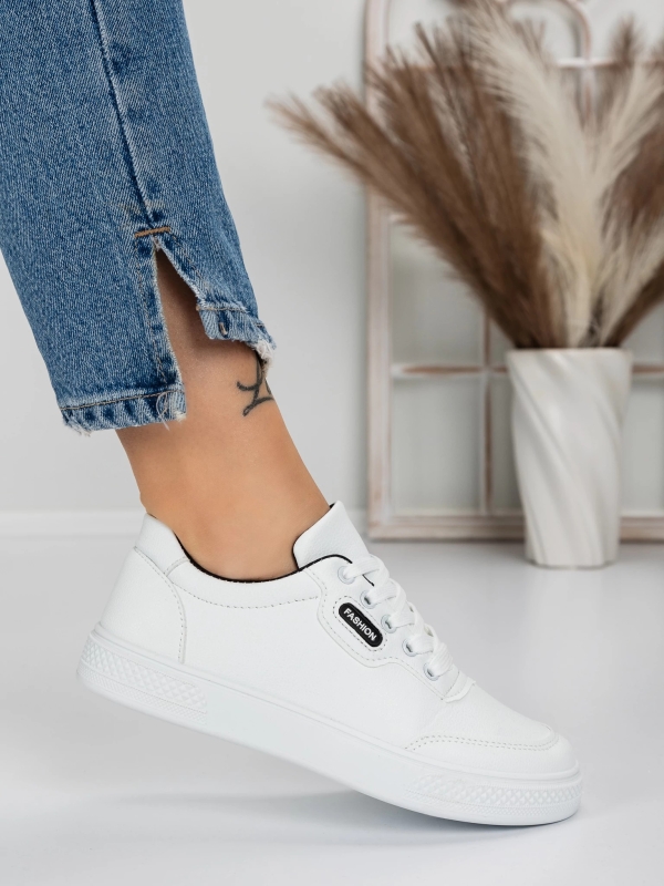Pantofi sport dama albi cu negru din piele ecologica Madeva, 3 - Kalapod.net