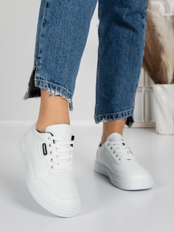 Pantofi sport dama albi cu negru din piele ecologica Madeva, 4 - Kalapod.net