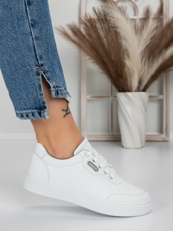 Pantofi sport dama albi cu gri din piele ecologica Madeva, 2 - Kalapod.net