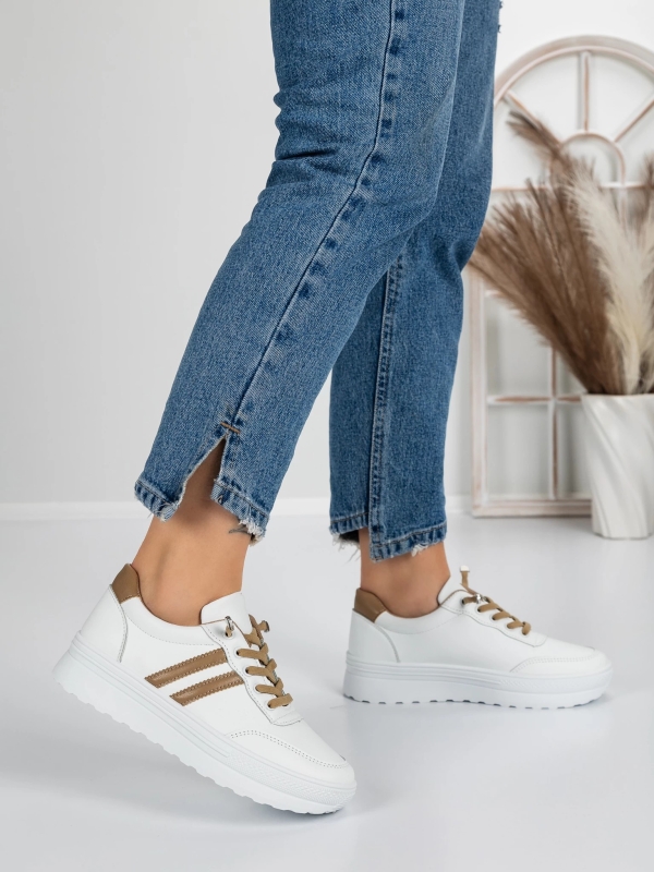 Pantofi sport dama albi cu bej din piele ecologica Fativa, 3 - Kalapod.net