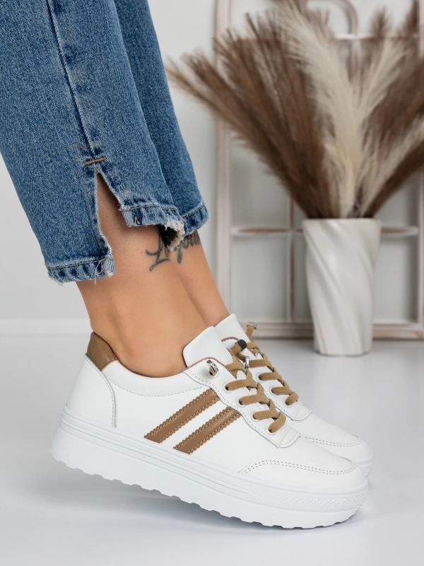 Pantofi sport dama albi cu bej din piele ecologica Fativa, 5 - Kalapod.net