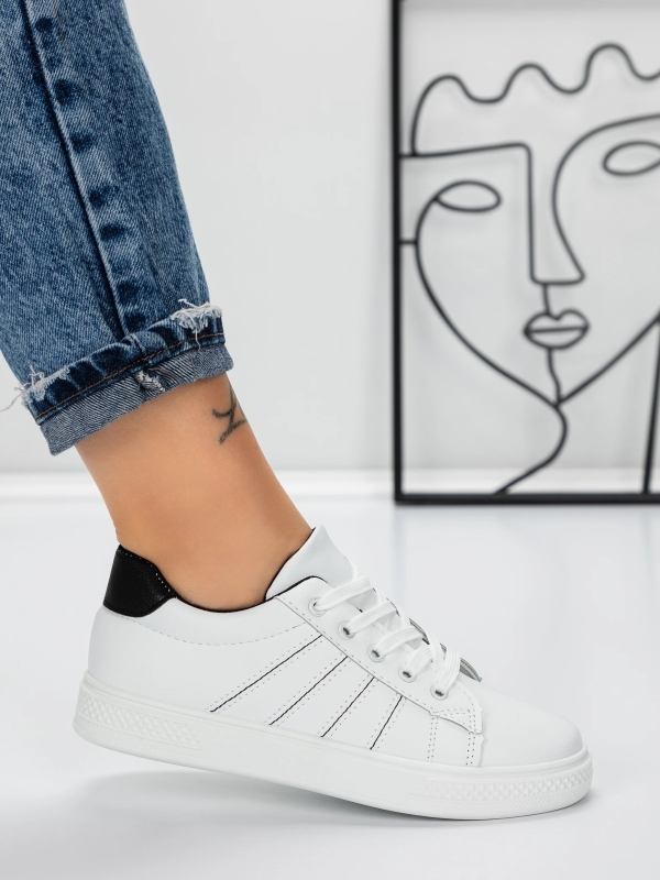 Pantofi sport dama albi cu negru din piele ecologica Fatinza, 3 - Kalapod.net