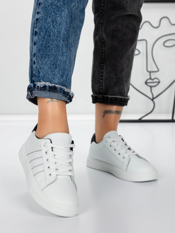 Pantofi sport dama albi cu negru din piele ecologica Fatinza, 4 - Kalapod.net