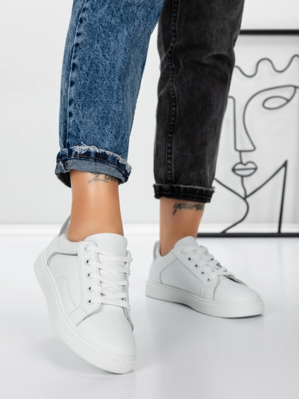 Pantofi sport dama albi cu argintiu din piele ecologica Jamarni, 4 - Kalapod.net