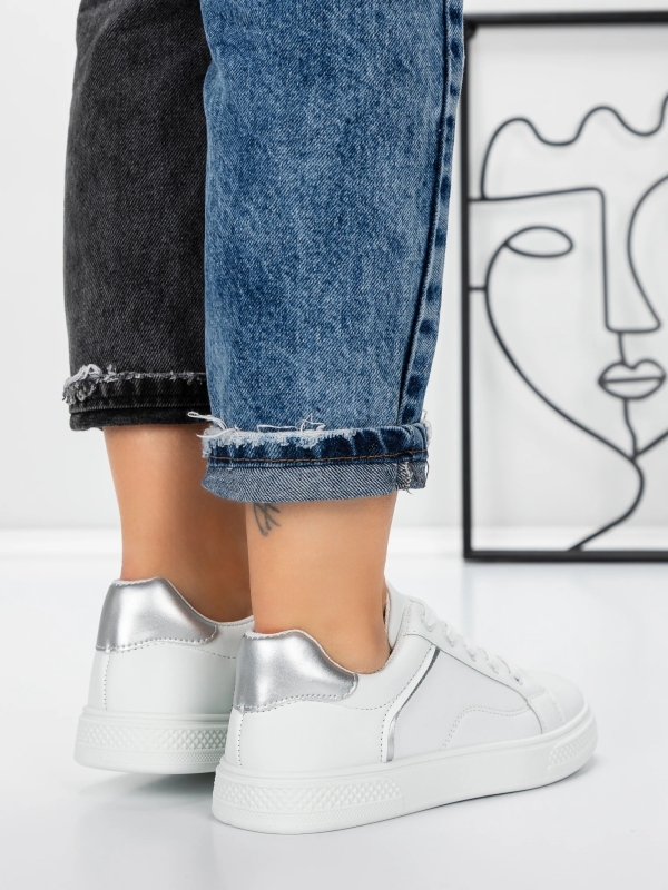 Pantofi sport dama albi cu argintiu din piele ecologica Jamarni, 5 - Kalapod.net