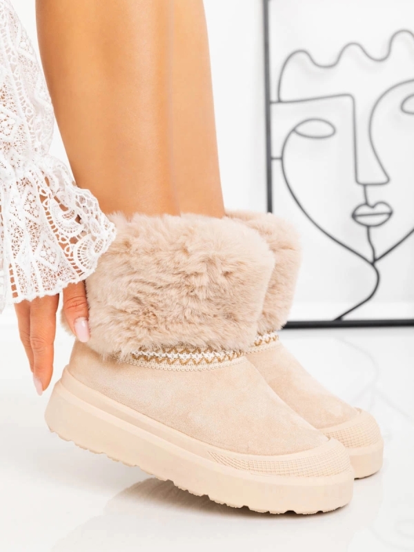 Cizme dama bej deschis din material textil Nelina, 5 - Kalapod.net