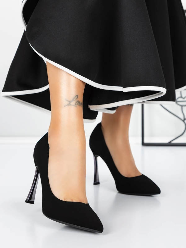 Pantofi dama cu toc negri din material textil Adorina, 3 - Kalapod.net