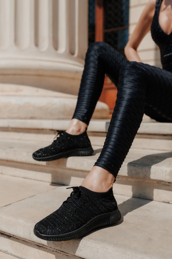 Pantofi sport dama negri cu insertii argintii din material textil Alenia - Kalapod.net