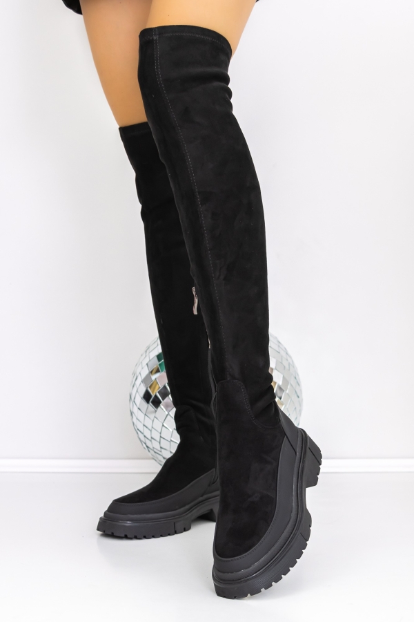 Cizme dama cu toc negre din material textil Olona, 4 - Kalapod.net