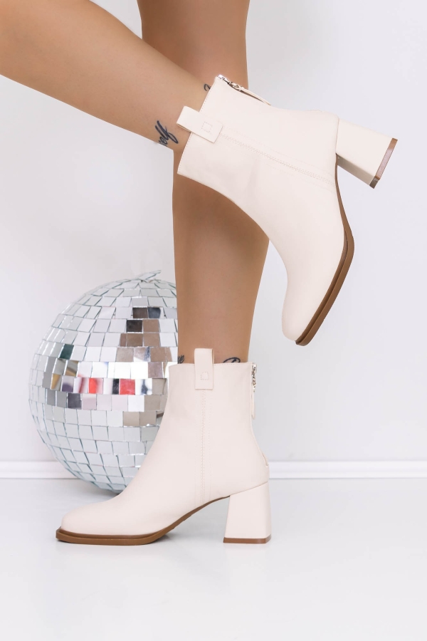 Botine dama cu toc bej din piele ecologica Alaza, 4 - Kalapod.net